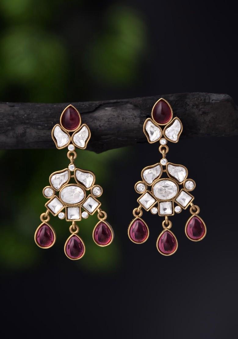 Red Contemporary Paisley Shaped Jhumkas Earrings