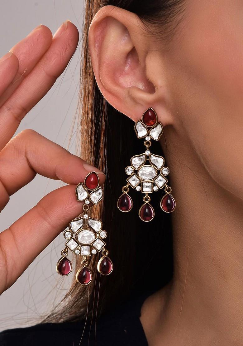 Red Contemporary Paisley Shaped Jhumkas Earrings