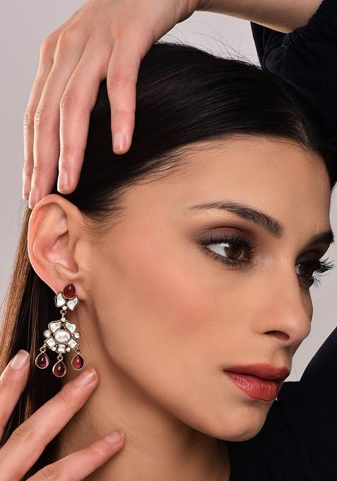 Red Contemporary Paisley Shaped Jhumkas Earrings