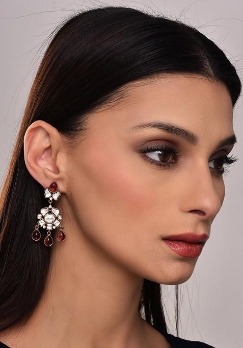 Red Contemporary Paisley Shaped Jhumkas Earrings