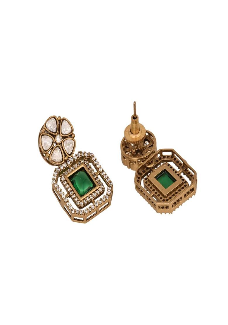 Green Contemporary Square Drop Earrings
