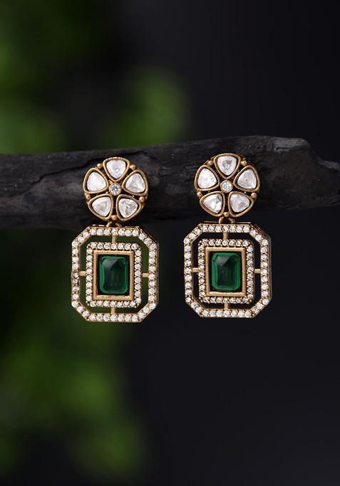 Green Contemporary Square Drop Earrings