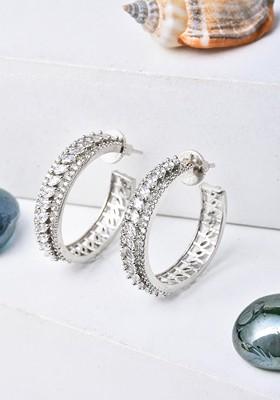 Silver Contemporary Circular Hoop Earrings