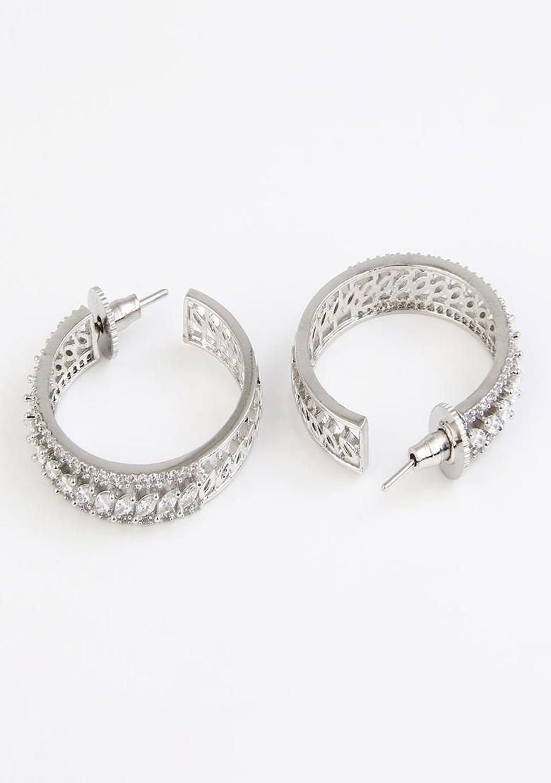 Silver Contemporary Circular Hoop Earrings