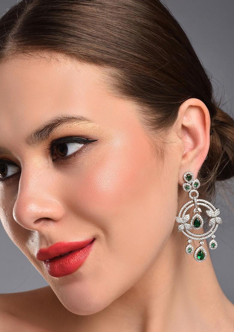 Silver Rhodium Plated Rhodium Plated Cubic Zirconia Circular Drop Earrings