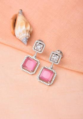 Pink Rhodium Plated Rhodium Plated Cubic Zirconia Geometric Drop Earrings