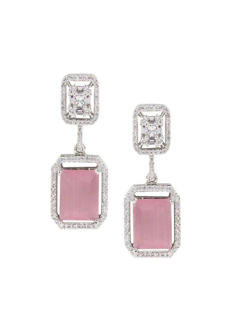 Pink Rhodium Plated Rhodium Plated Cubic Zirconia Geometric Drop Earrings