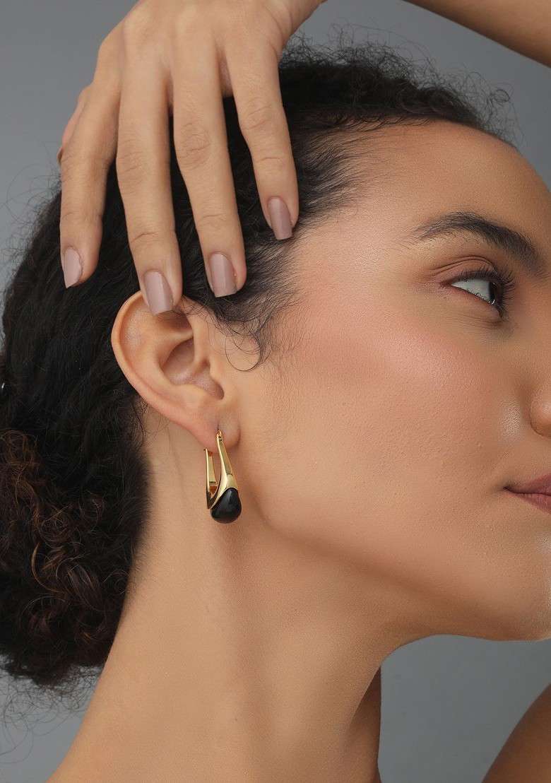 Gold Gold Plated Jelly Gold Plated Oval Hoop Earrings - Indya