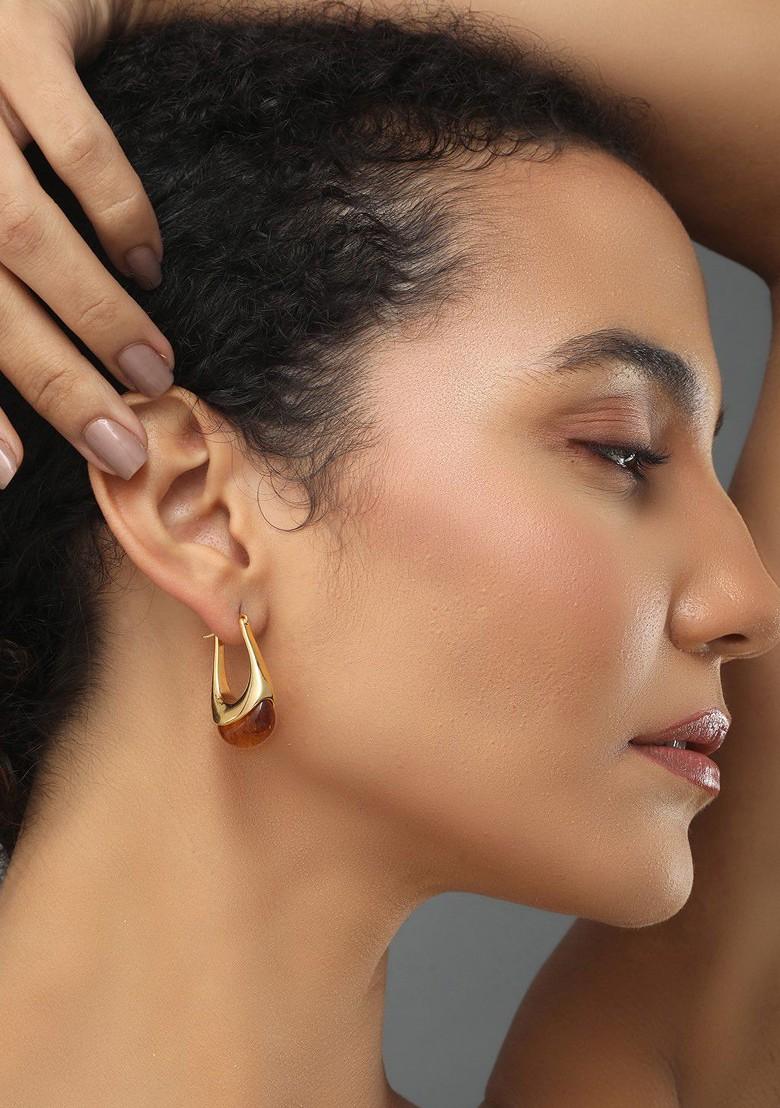 Gold Contemporary Amber Jelly Oval Hoop Earrings