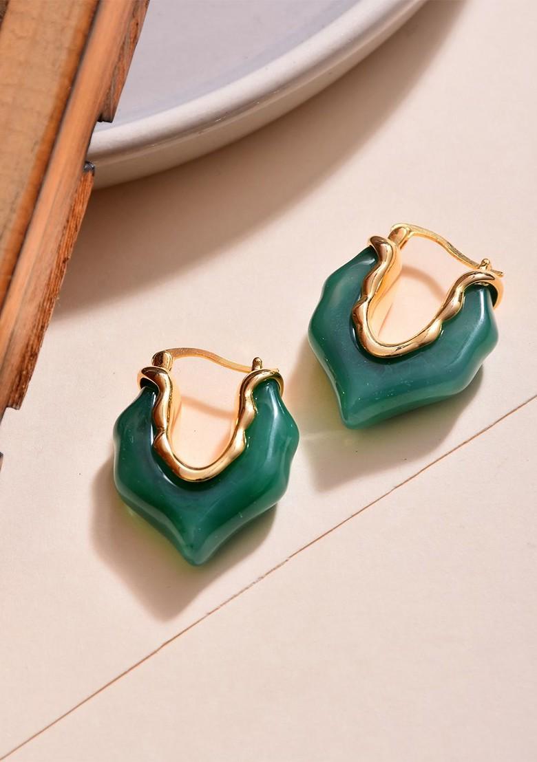 Green Gold Plated Gold Plated Oval Hoop Earrings