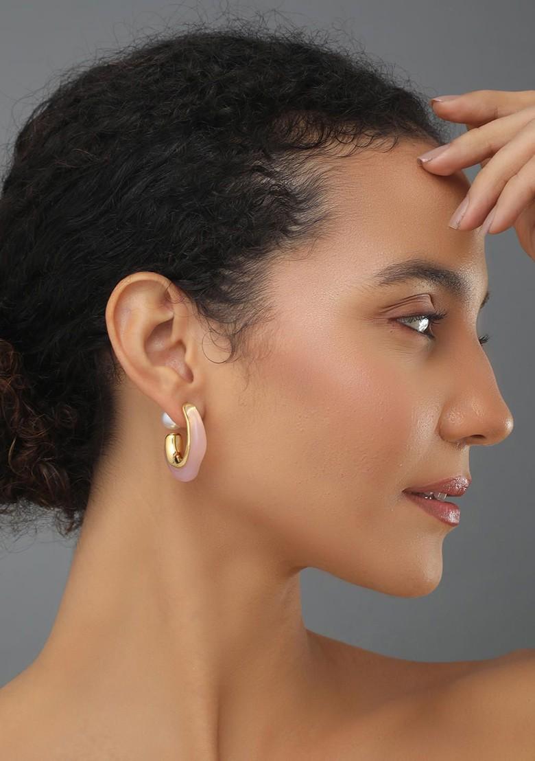 Pink Contemporary Oval Half Hoop Earrings