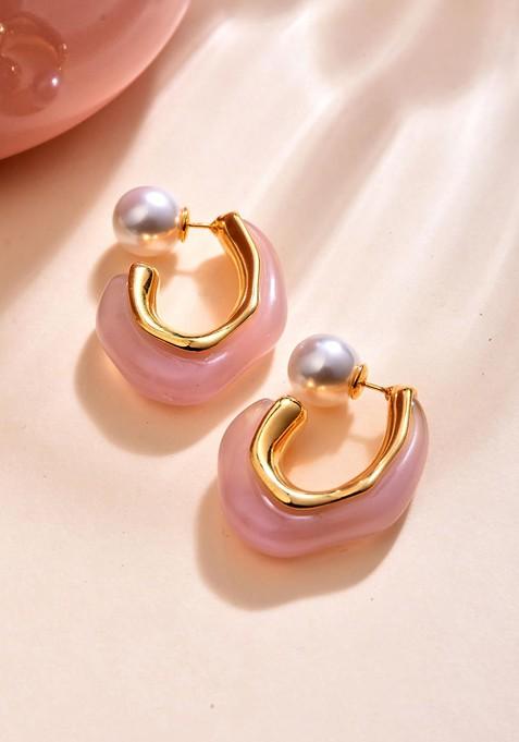 Pink Contemporary Oval Half Hoop Earrings