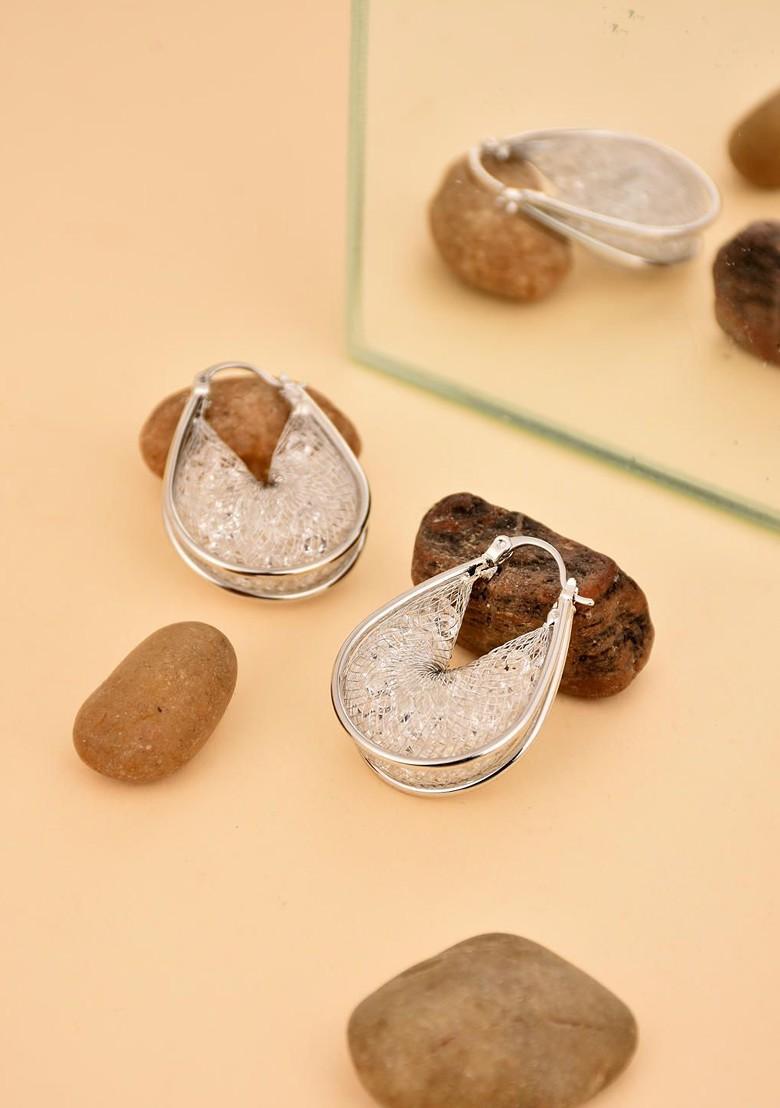 Silver Contemporary Oval Hoop Earrings