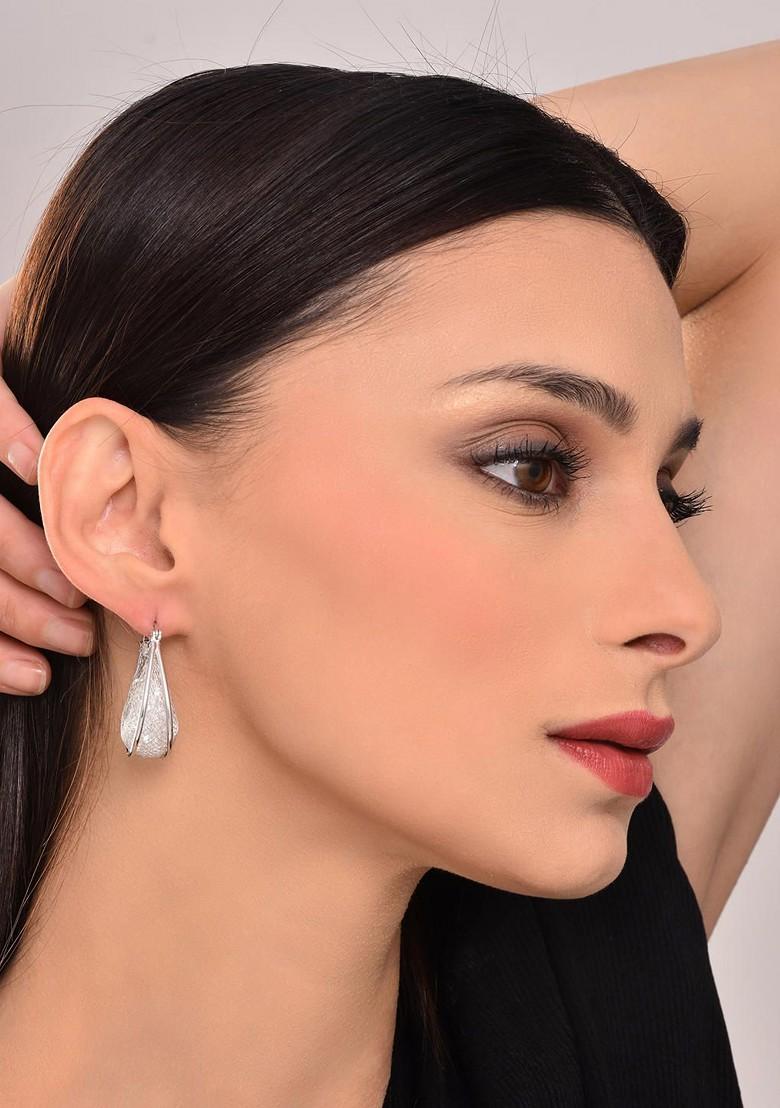 Silver Contemporary Oval Hoop Earrings