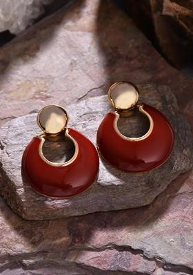 Maroon Contemporary Circular Drop Earrings