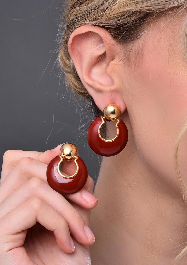 Maroon Contemporary Circular Drop Earrings