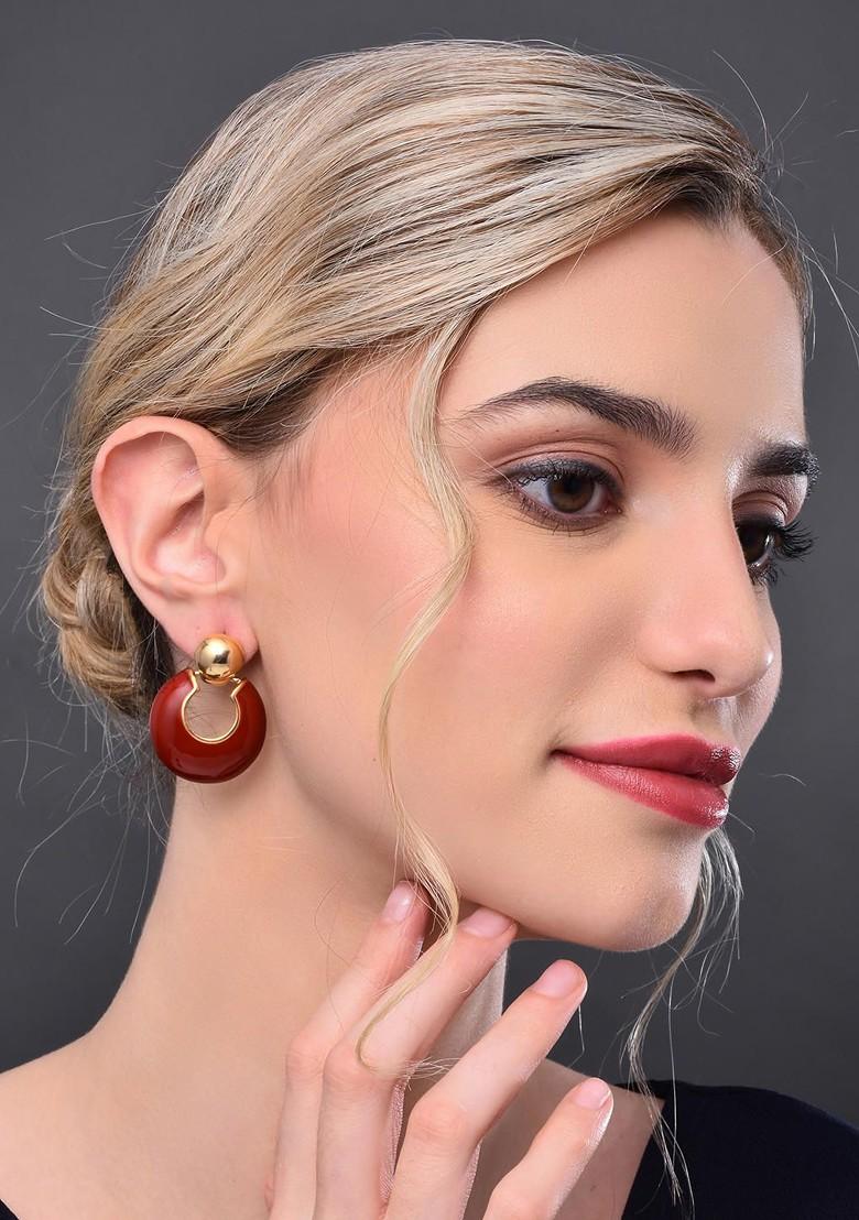 Maroon Contemporary Circular Drop Earrings