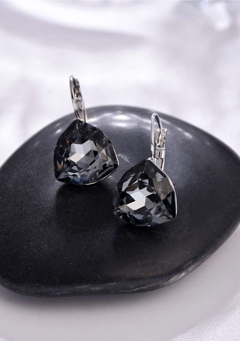 Grey Contemporary Teardrop Shaped Drop Earrings - Indya