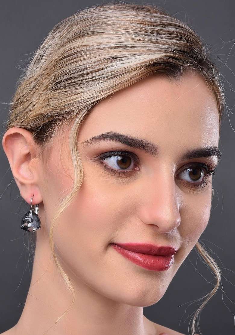 Grey Contemporary Teardrop Shaped Drop Earrings - Indya