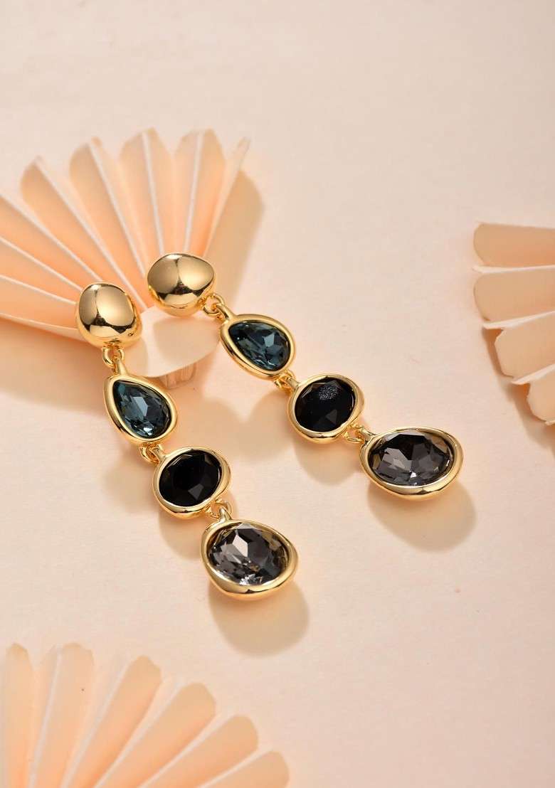 Gold Contemporary Quirky Drop Earrings - Indya