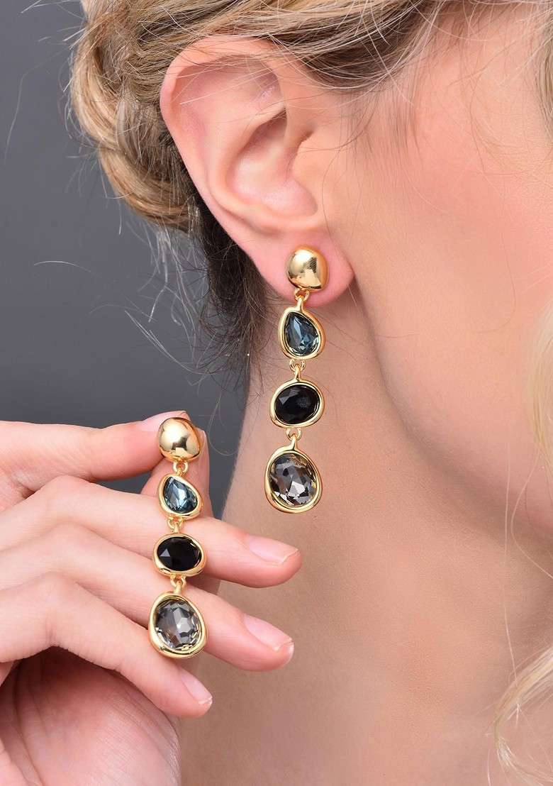 Gold Contemporary Quirky Drop Earrings - Indya