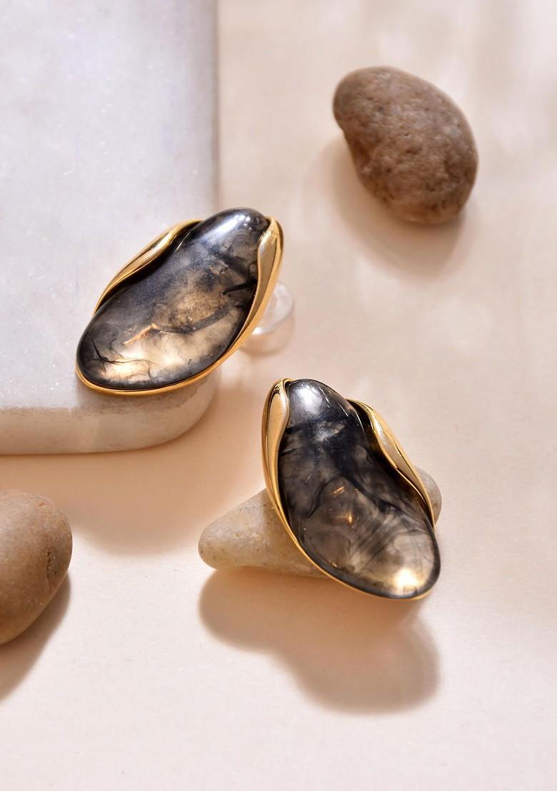 Grey Contemporary Oval Studs Earrings