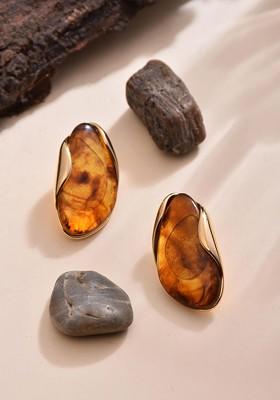 Tan Brown Contemporary Oval Studs Earrings