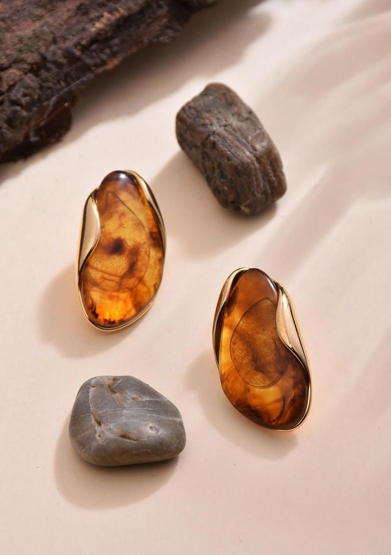 Tan Brown Contemporary Oval Studs Earrings