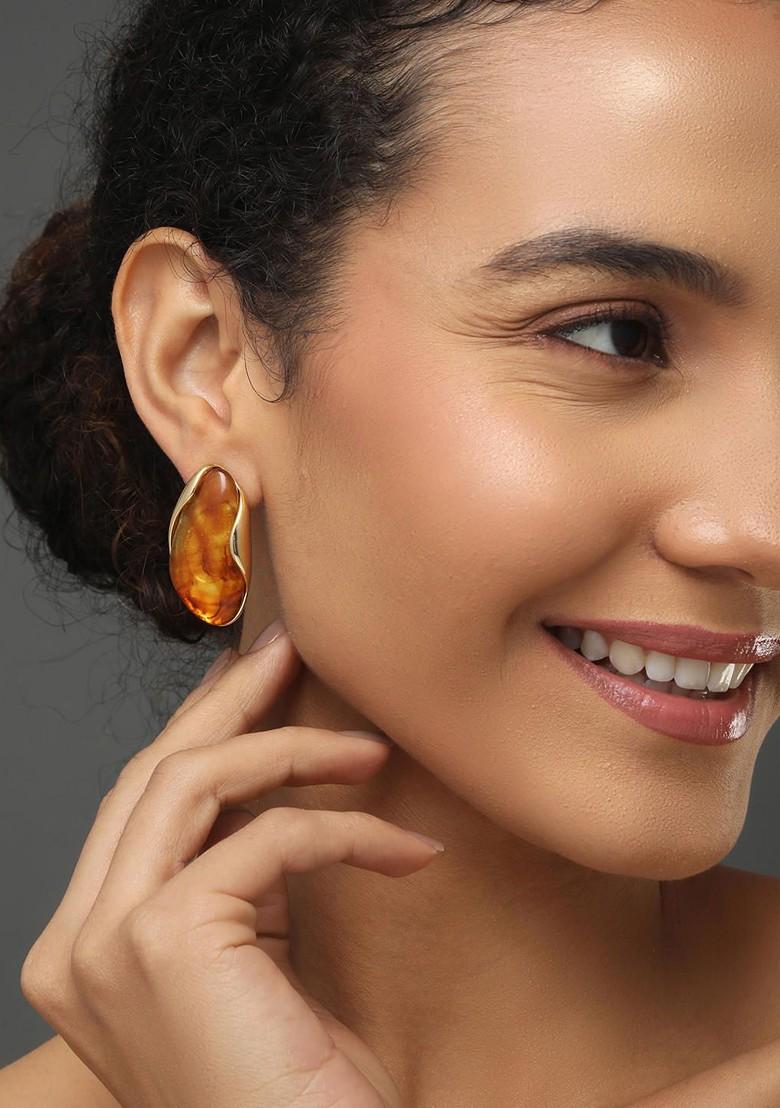 Tan Brown Contemporary Oval Studs Earrings