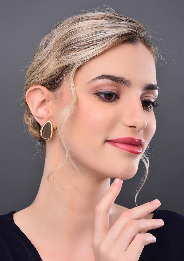 Brown Contemporary Oval Studs Earrings