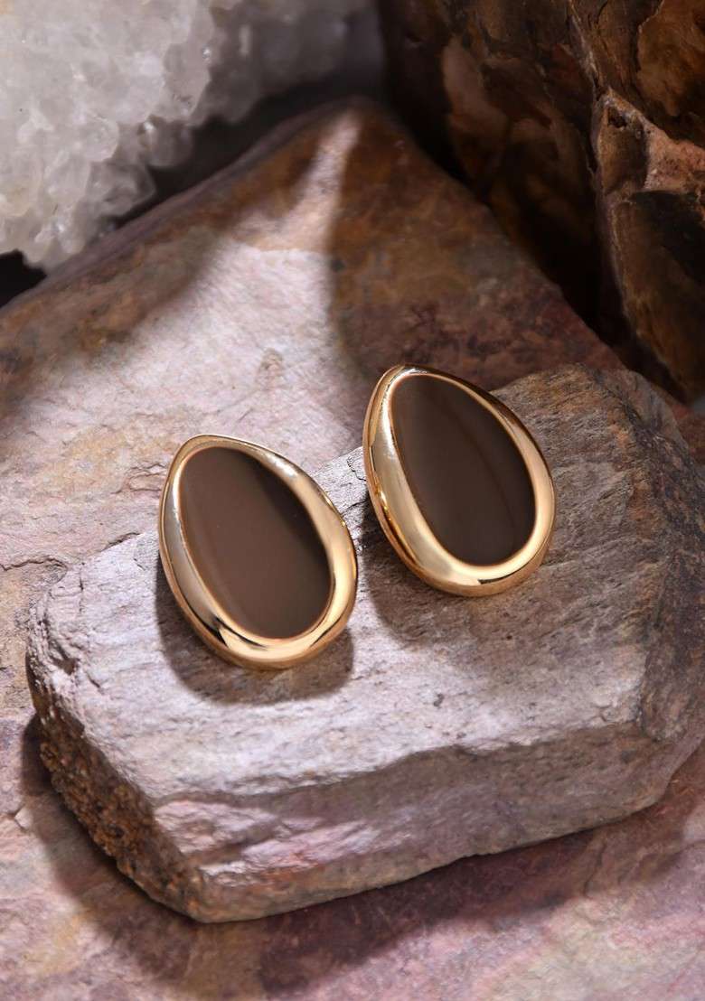 Brown Contemporary Oval Studs Earrings - Indya