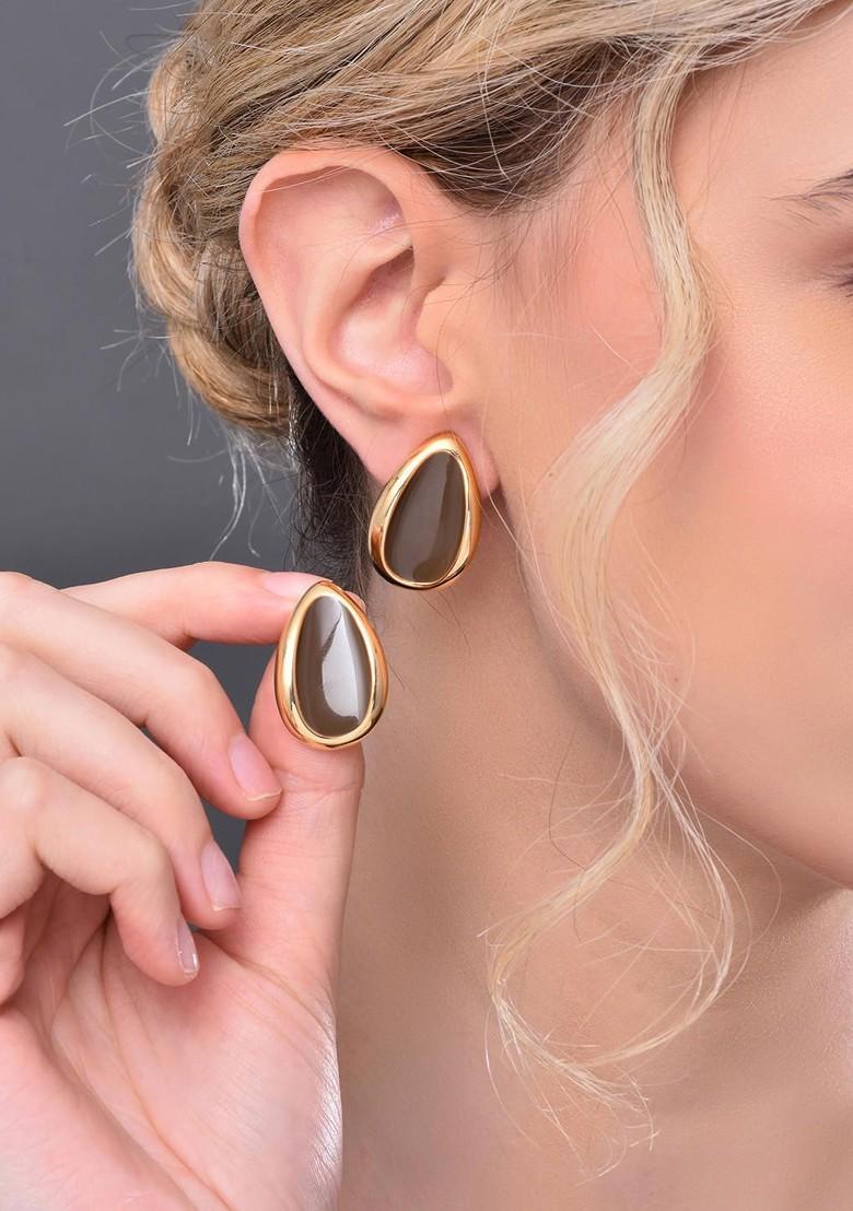 Brown Contemporary Oval Studs Earrings