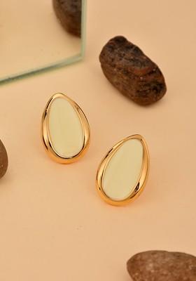 Off White Contemporary Oval Studs Earrings