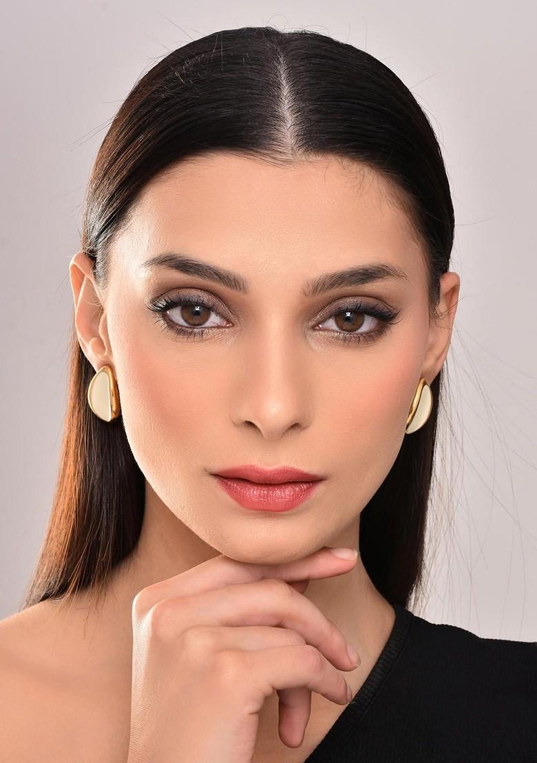 Off White Contemporary Oval Studs Earrings