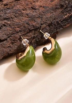 Olive Contemporary Teardrop Shaped Studs Earrings