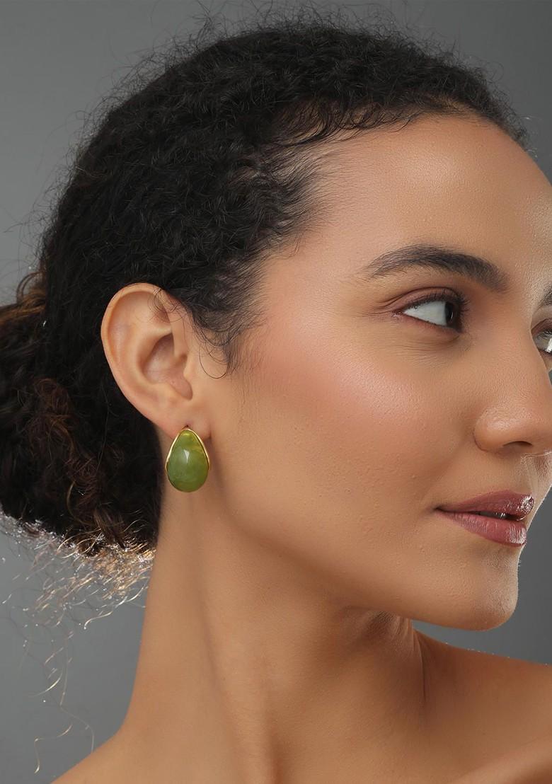 Olive Contemporary Teardrop Shaped Studs Earrings