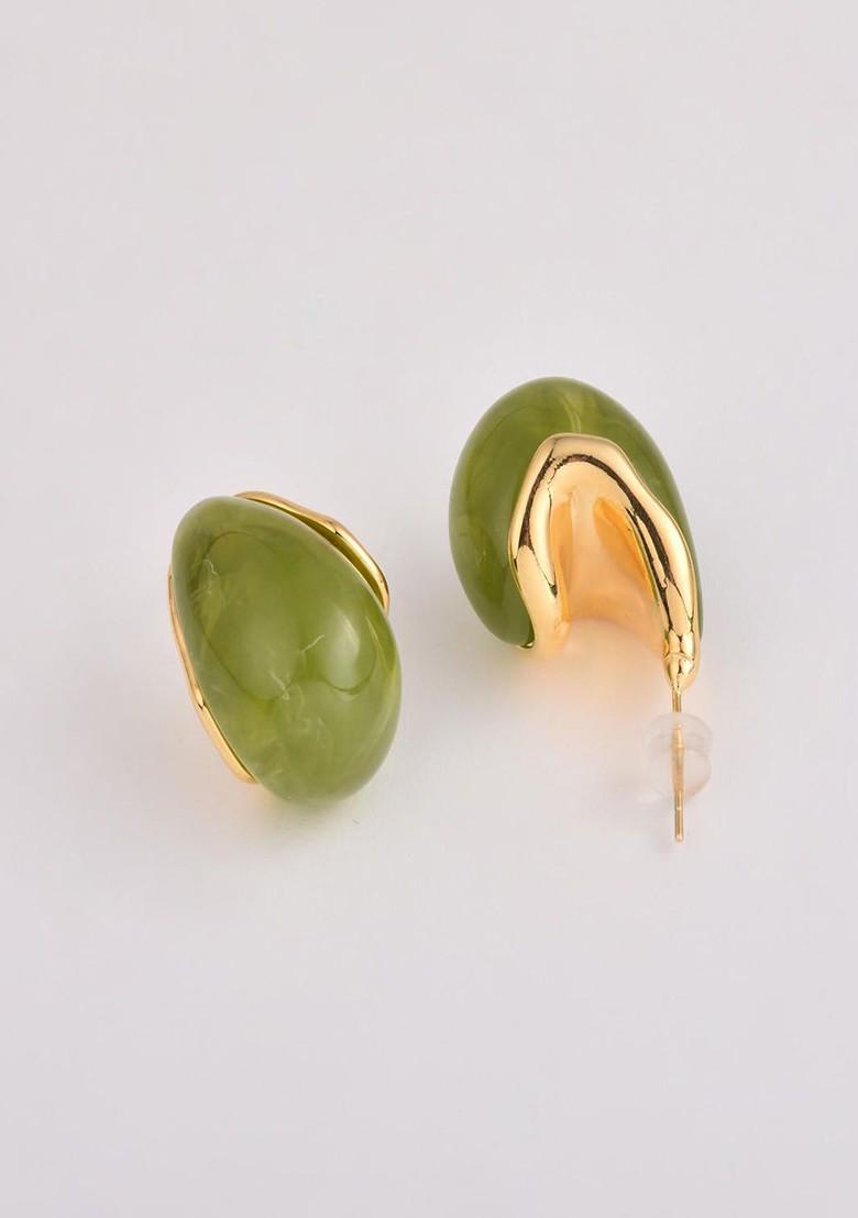 Olive Contemporary Teardrop Shaped Studs Earrings