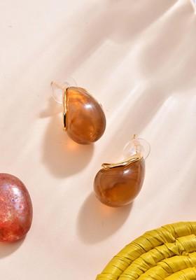 Tan Brown Contemporary Teardrop Shaped Studs Earrings
