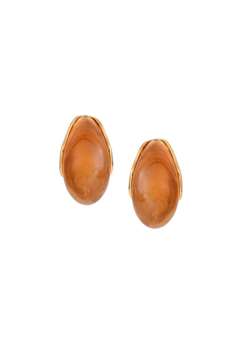 Tan Brown Contemporary Teardrop Shaped Studs Earrings
