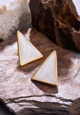Off White Contemporary Triangular Studs Earrings