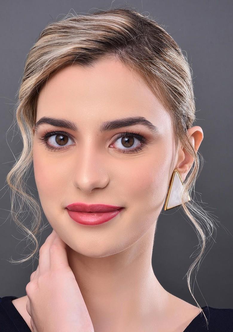 Off White Contemporary Triangular Studs Earrings