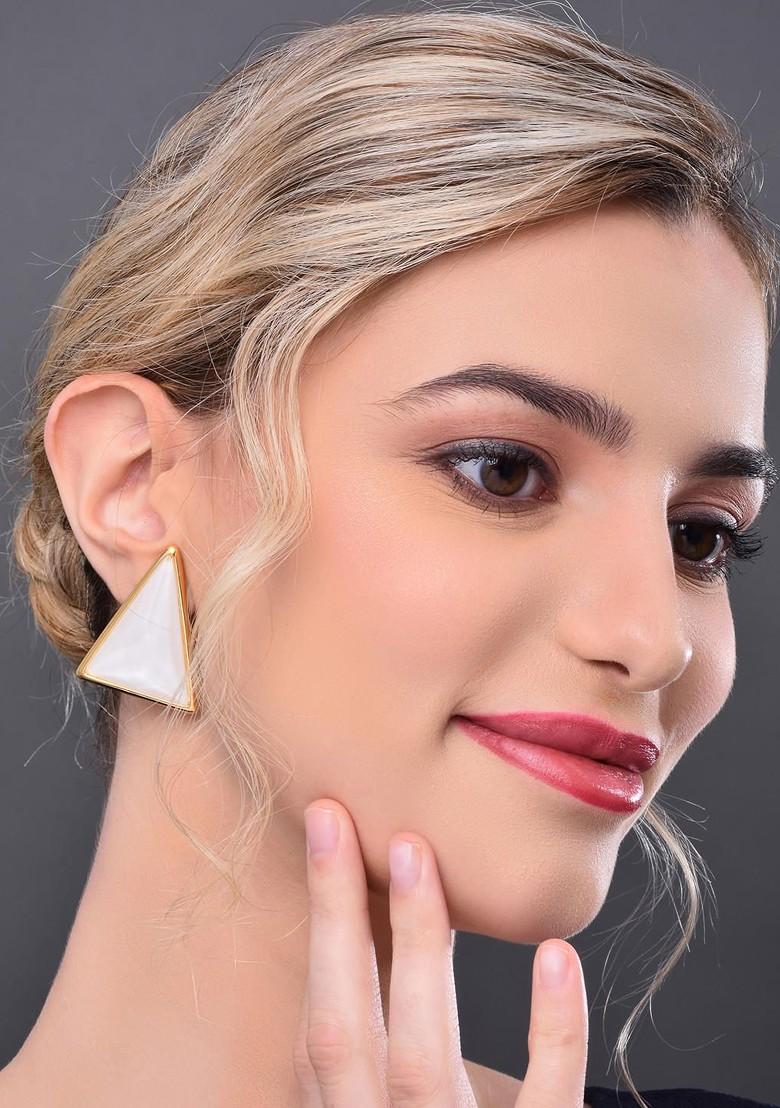 Off White Contemporary Triangular Studs Earrings