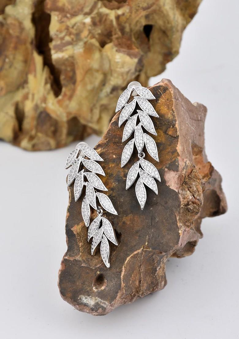 Silver Contemporary Leaf Shaped Drop Earrings