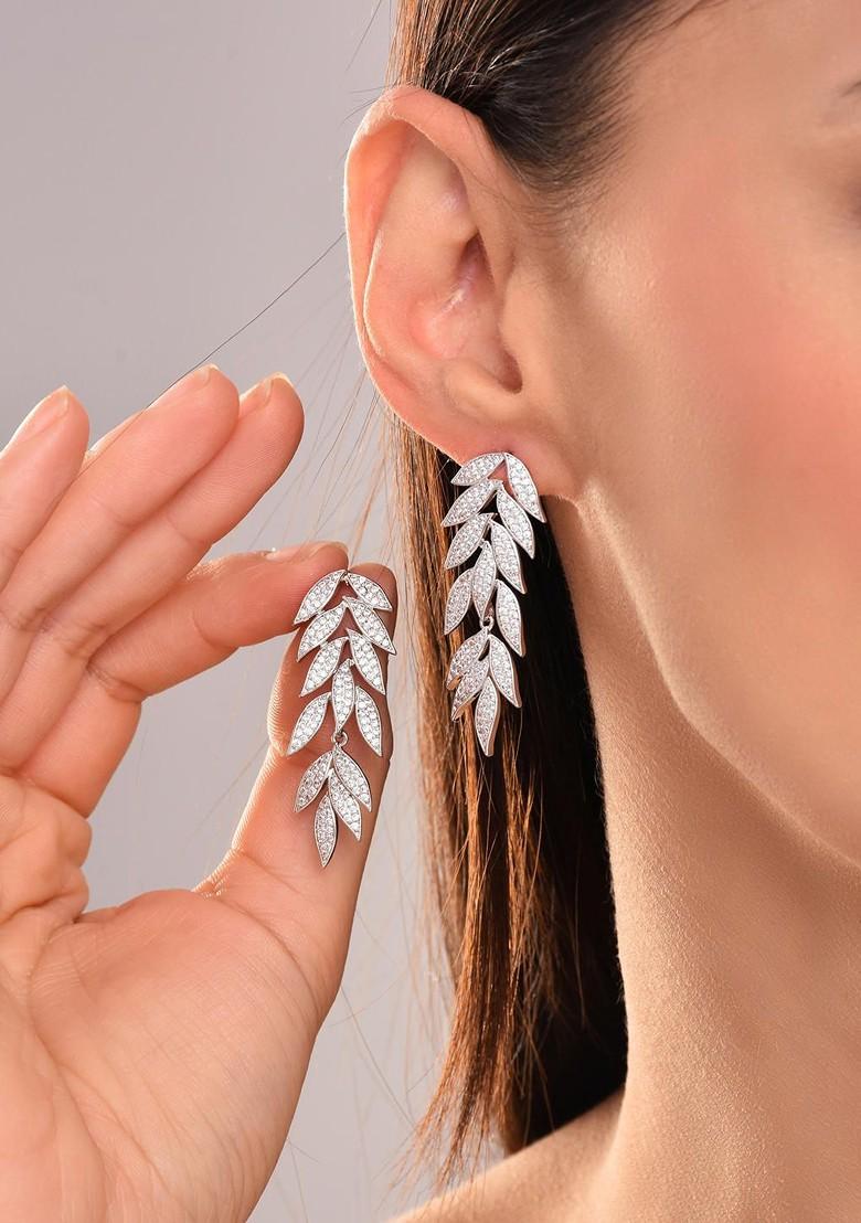 Silver Contemporary Leaf Shaped Drop Earrings
