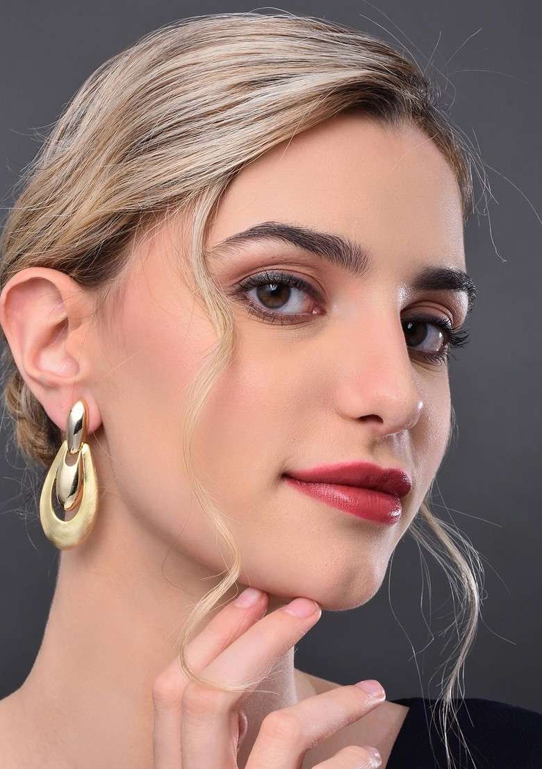 Gold Contemporary Spherical Drop Earrings - Indya