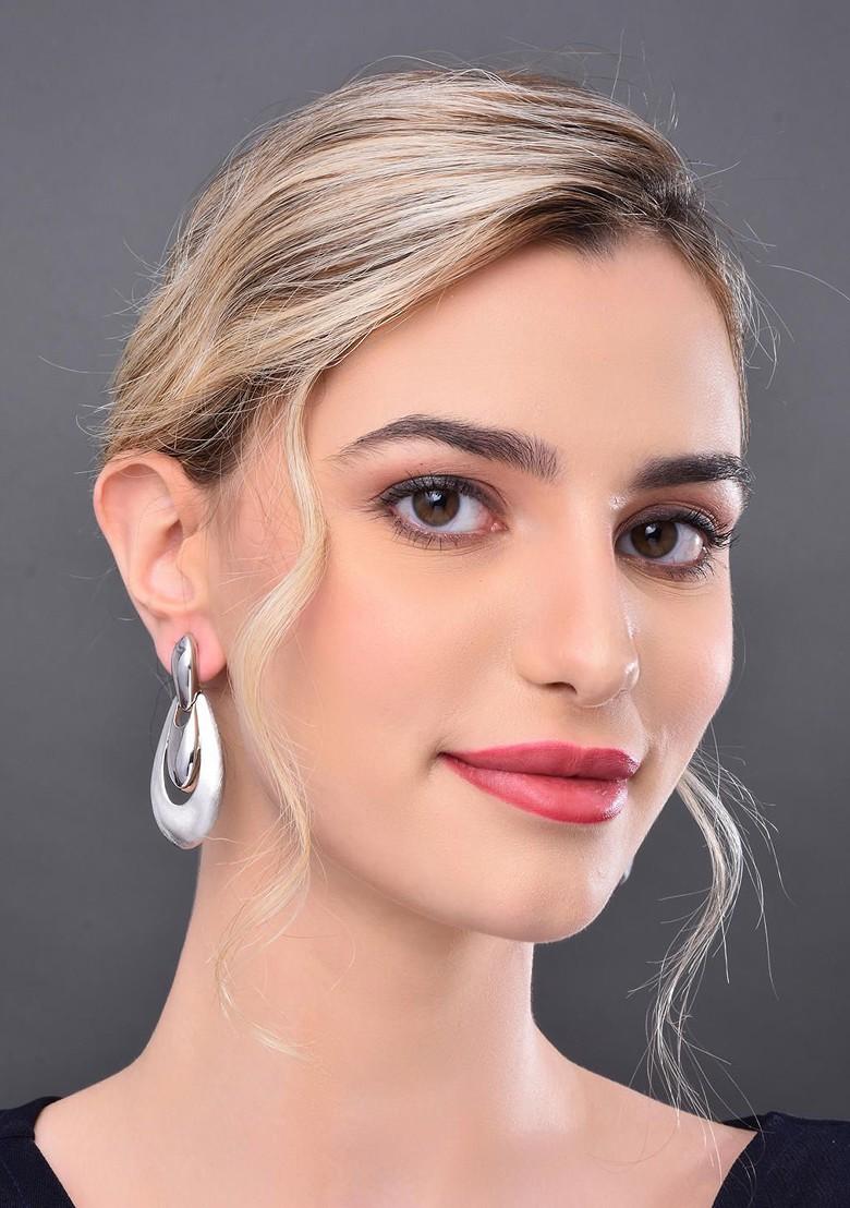 Silver Contemporary Geometric Drop Earrings