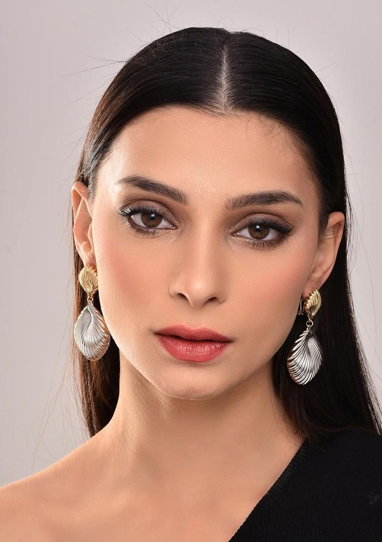 Silver Contemporary Feather Shaped Drop Earrings