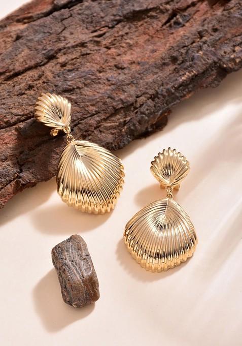 Gold Contemporary Feather Shaped Drop Earrings