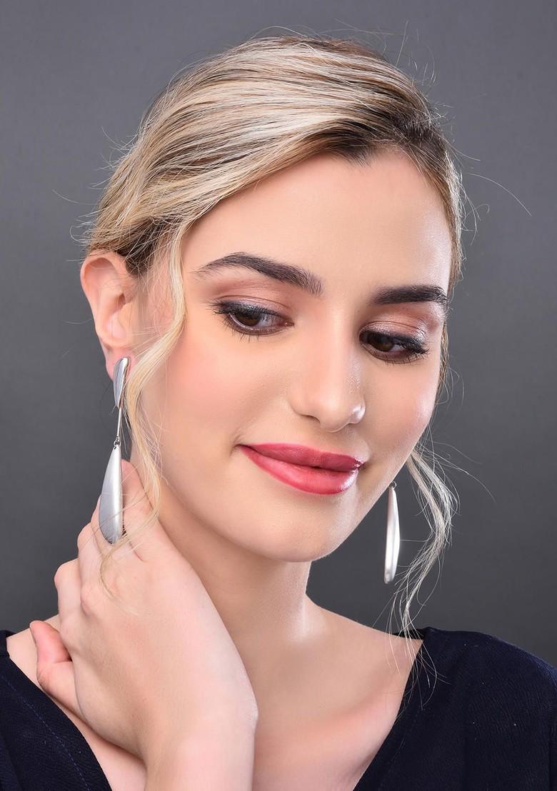 Silver Contemporary Geometric Drop Earrings