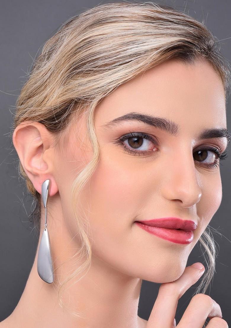 Silver Contemporary Geometric Drop Earrings